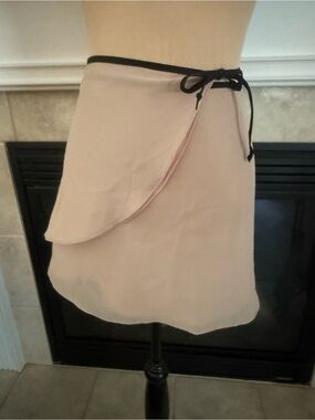 Chiffon Lined Wrap Skirt with Contrast Tie - Nude with black trim, One size